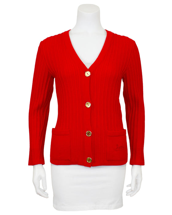 Red Wool Knit Cardigan with Chains