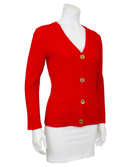 Red Wool Knit Cardigan with Chains