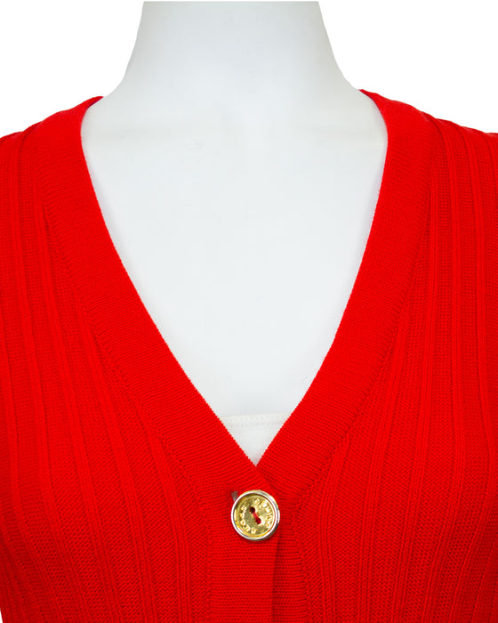 Red Wool Knit Cardigan with Chains