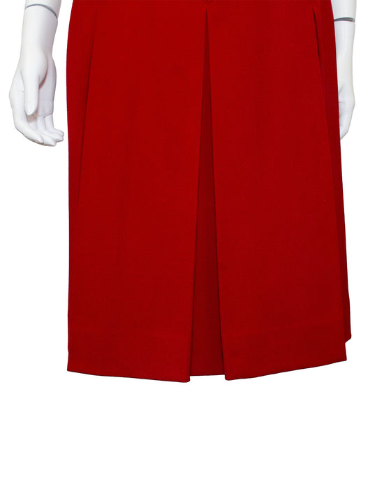 Red Wool Cardigan and Gabardine Skirt Ensemble