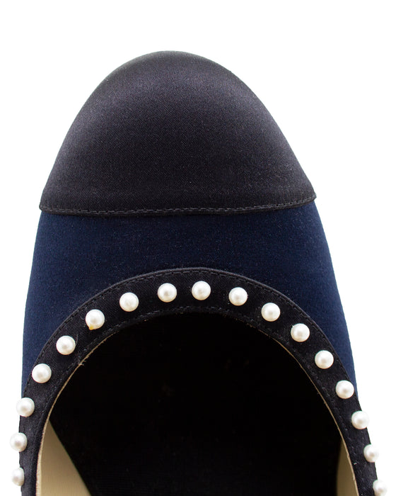 Navy and Black Evening Shoe with Pearls