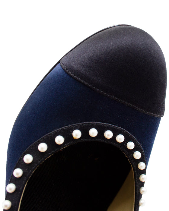 Navy and Black Evening Shoe with Pearls