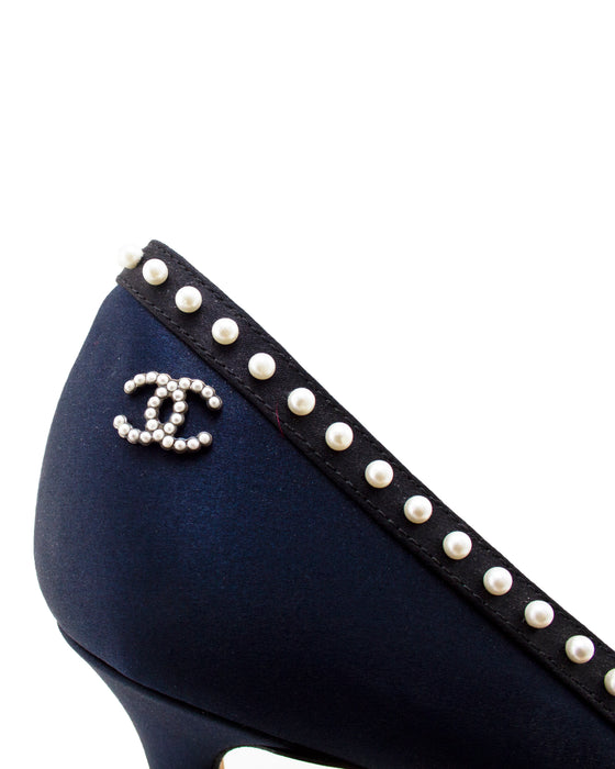 Navy and Black Evening Shoe with Pearls