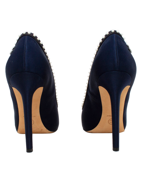 Navy and Black Evening Shoe with Pearls