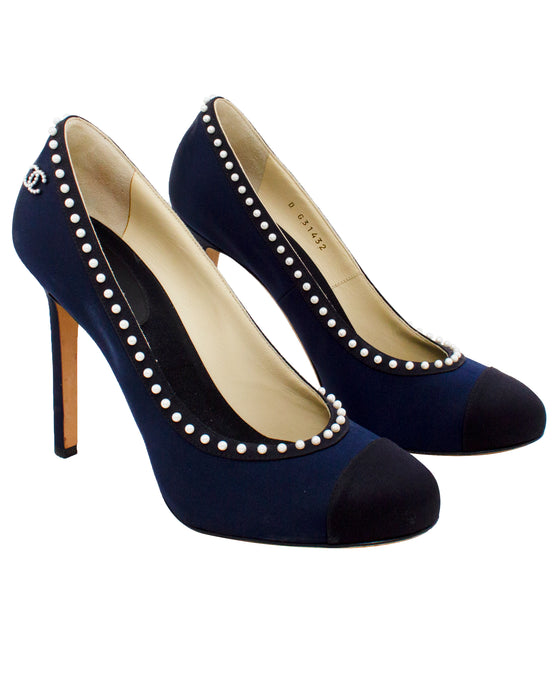 Navy and Black Evening Shoe with Pearls