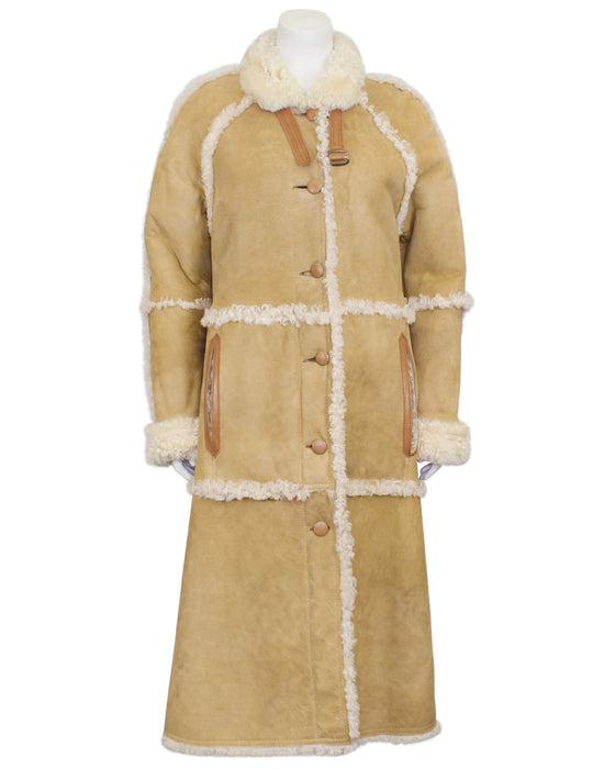 Beige Curly Sheepskin Maxi Coat