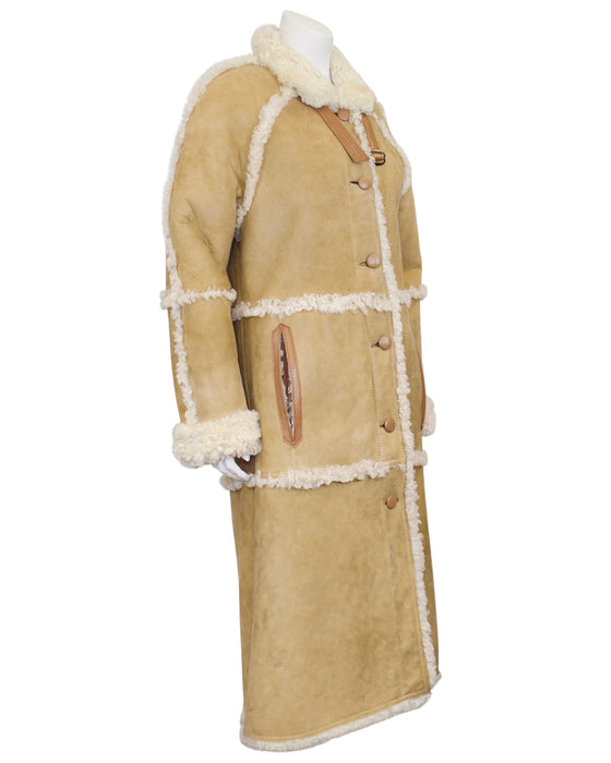 Beige Curly Sheepskin Maxi Coat