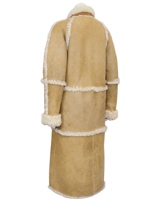 Beige Curly Sheepskin Maxi Coat