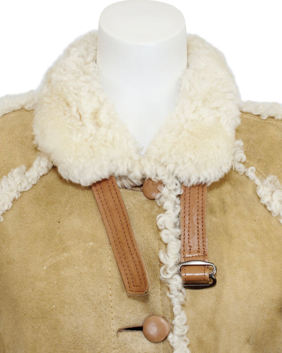 Beige Curly Sheepskin Maxi Coat