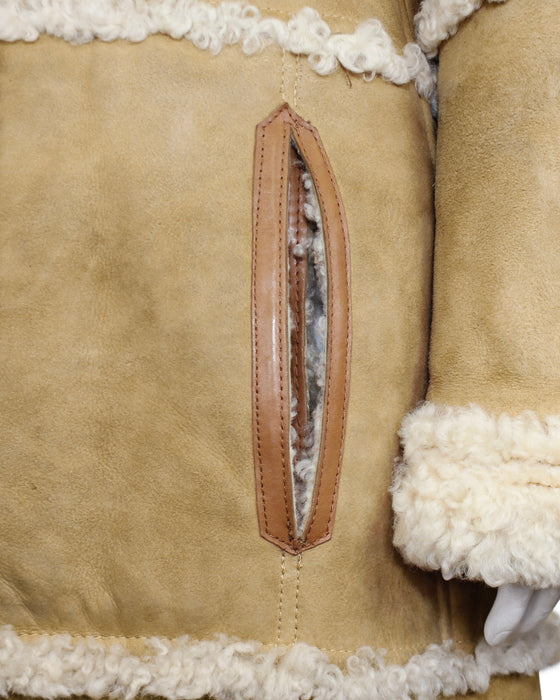 Beige Curly Sheepskin Maxi Coat