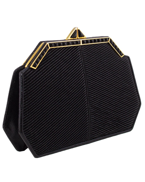 Black and Gold Pleated Evening Clutch