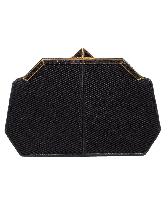 Black and Gold Pleated Evening Clutch