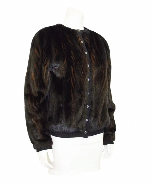 Black and Brown Mink Fur Bomber Cardigan/Jacket