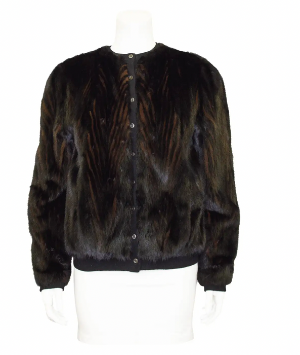 Black and Brown Mink Fur Bomber Cardigan/Jacket