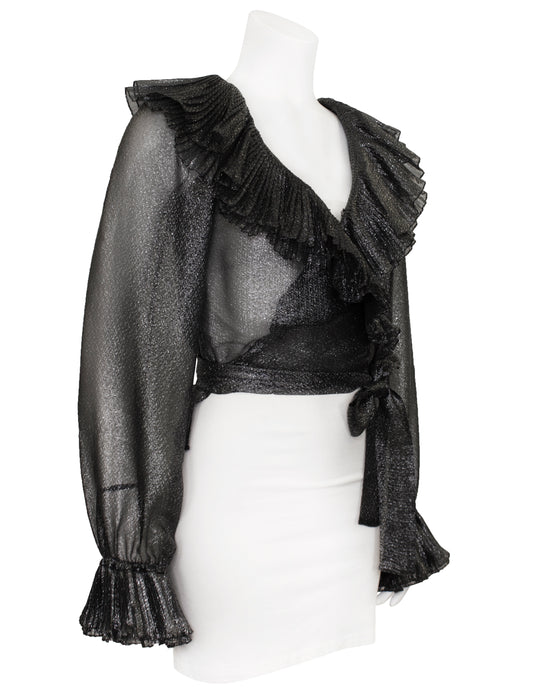 Black Metallic Lurex Wrap Top