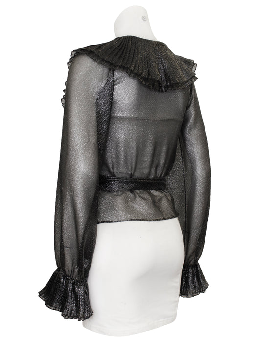 Black Metallic Lurex Wrap Top