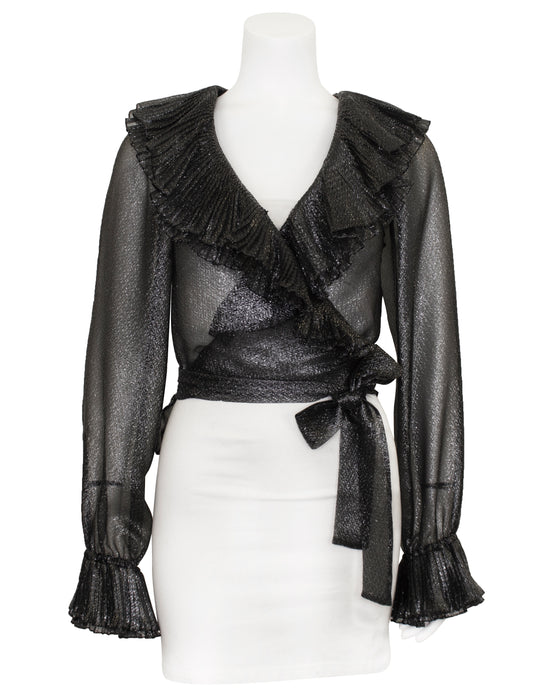 Black Metallic Lurex Wrap Top