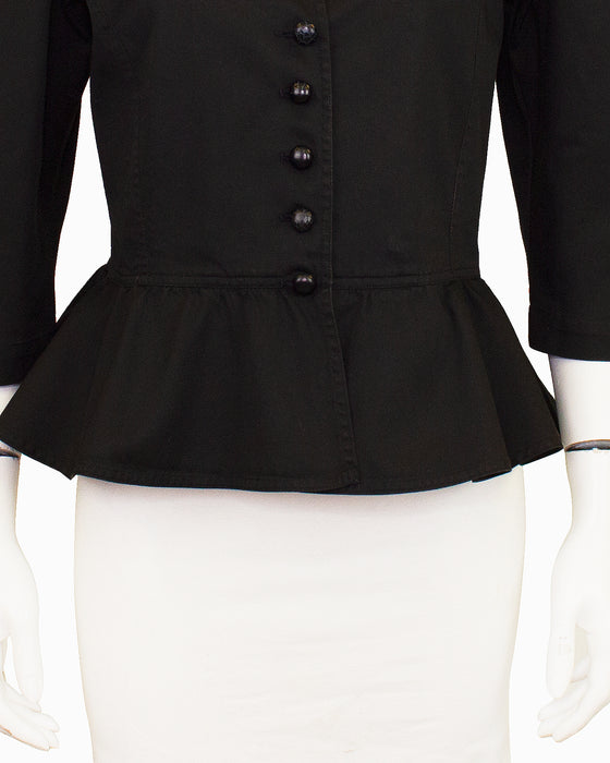 Black Cotton Peplum Jacket