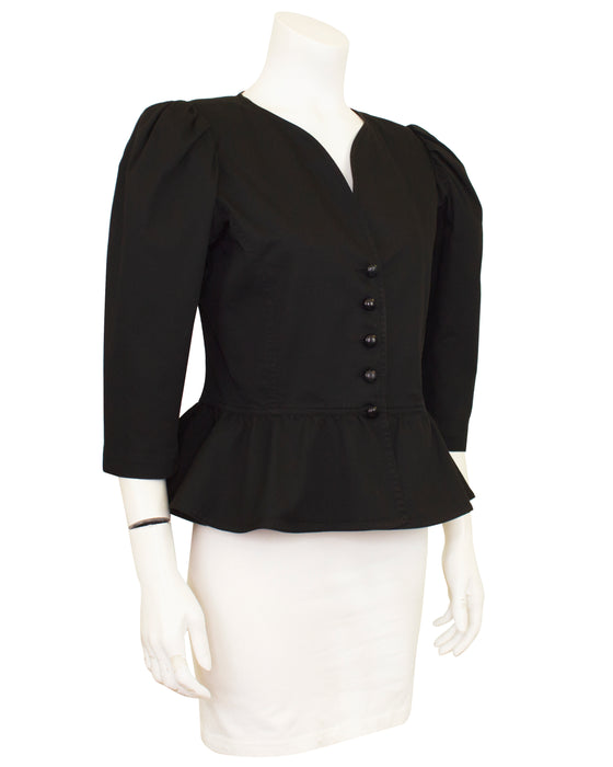 Black Cotton Peplum Jacket