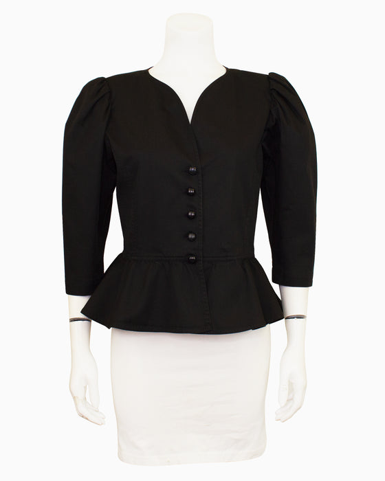 Black Cotton Peplum Jacket