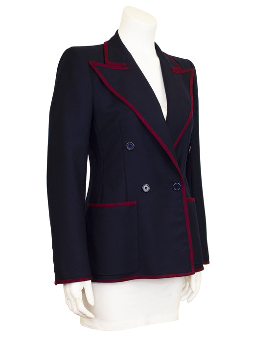 Navy Wool Blazer with Maroon Trim from 1971