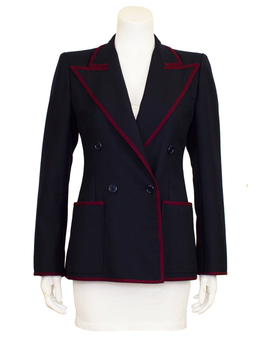 Navy Wool Blazer with Maroon Trim from 1971