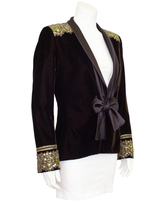 Brown Velvet Embroidered Jacket