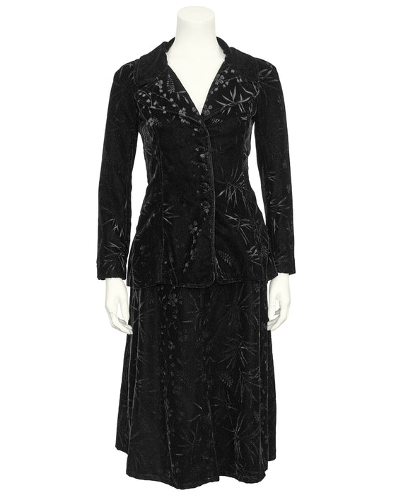 Black Floral Devoree Velvet Jacket and Skirt Ensemble