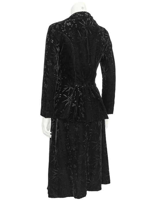 Black Floral Devoree Velvet Jacket and Skirt Ensemble