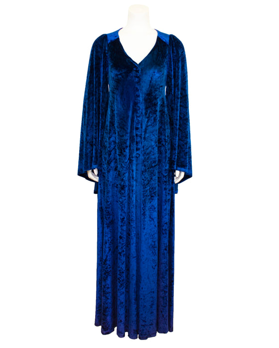 Blue Panné Velvet Full Length Dress