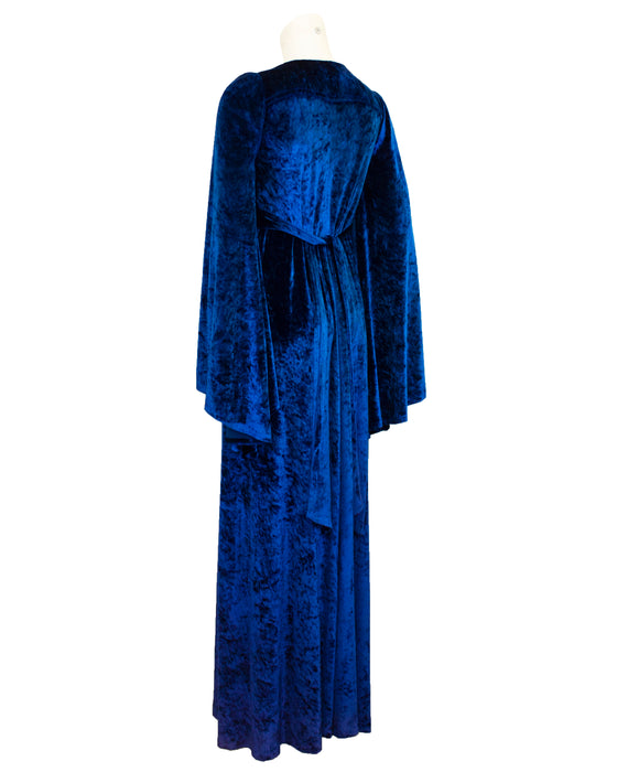 Blue Panné Velvet Full Length Dress