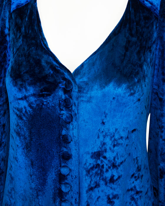 Blue Panné Velvet Full Length Dress