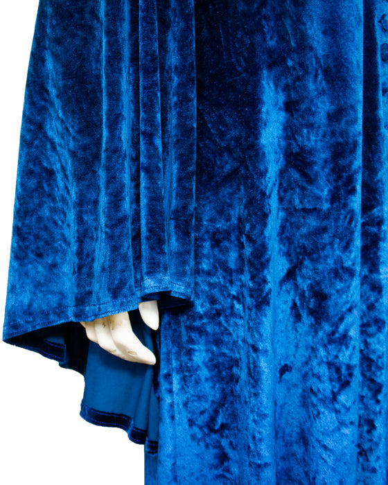 Blue Panné Velvet Full Length Dress