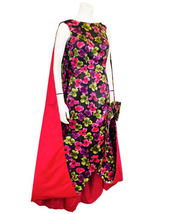 Floral Silk Gown with Back Drape