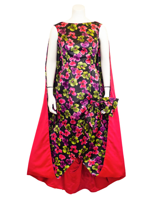 Floral Silk Gown with Back Drape