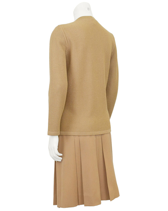 Beige Wool Cardigan and Gabardine Skirt Ensemble