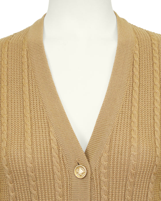 Beige Wool Cardigan and Gabardine Skirt Ensemble