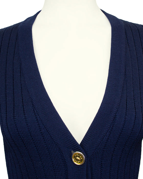 Navy Blue Wool Cardigan and Gabardine Skirt Ensemble