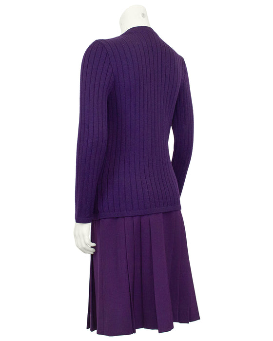 Purple Cardigan and Skirt Ensemble