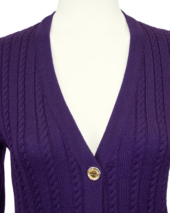 Purple Cardigan and Skirt Ensemble