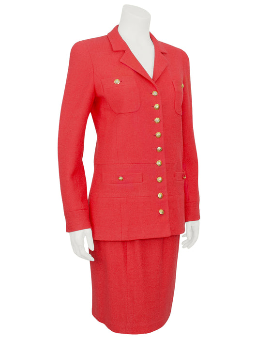 Coral Wool Skirt Suit