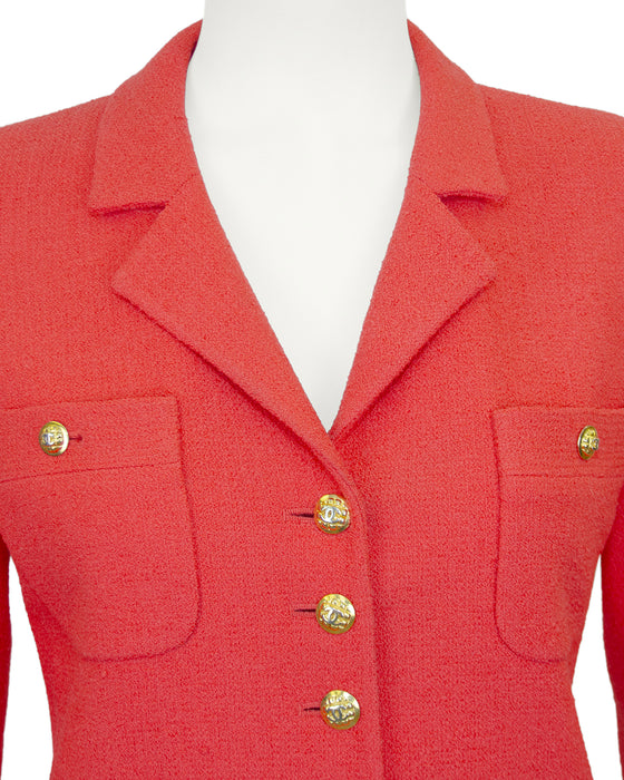 Coral Wool Skirt Suit