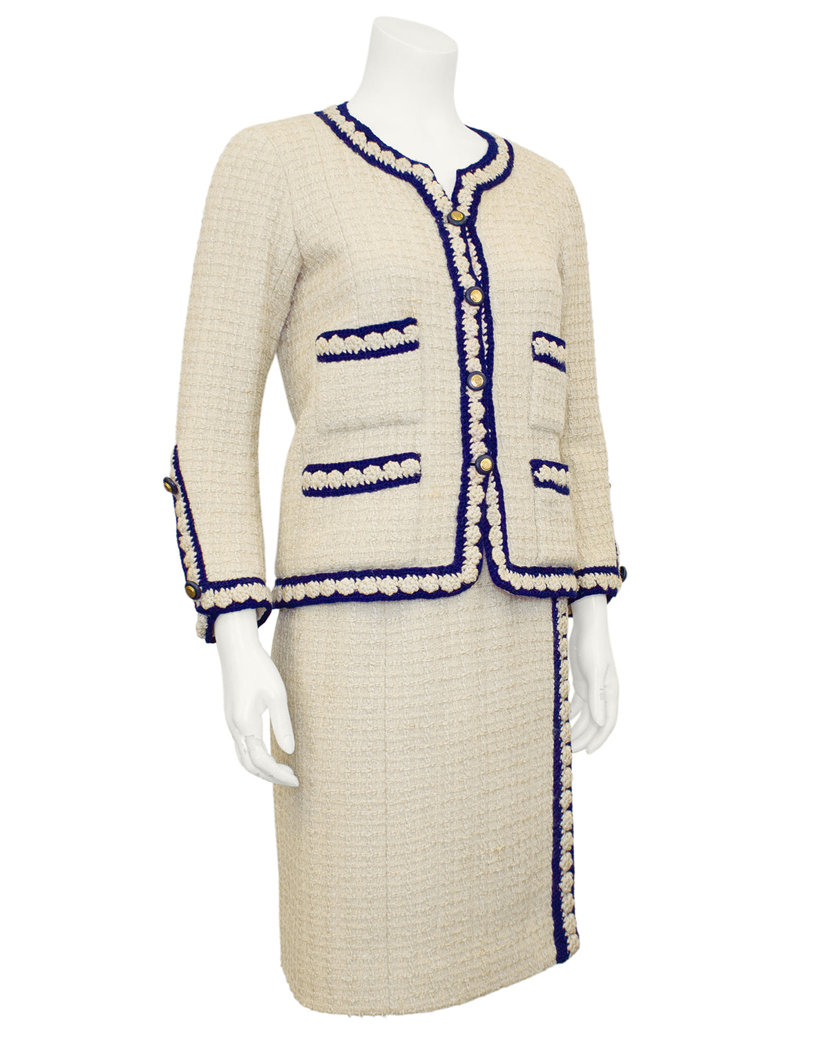 Cream and Navy Haute Couture Boucle Suit – Vintage Couture