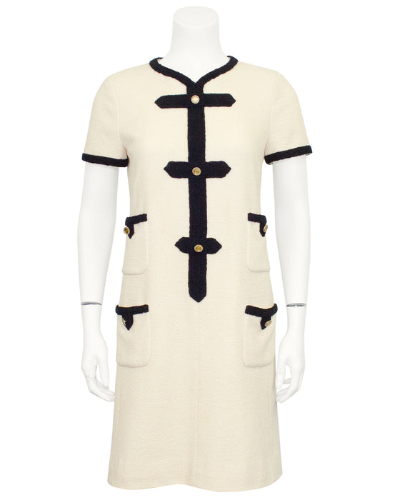 Cream Wool Dress with Black Passimenterie Trim