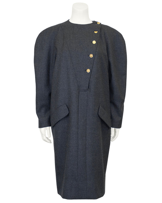 Grey Wool Dress with Coco Chanel Buttons