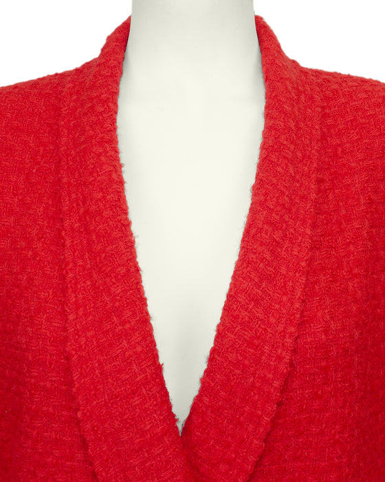 Red Boucle Double Breasted Skirt Suit with Belt