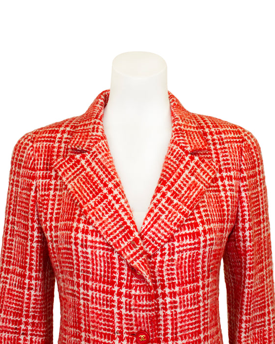 Red and Cream 1997 RTW Spring Plaid Wool Jacket