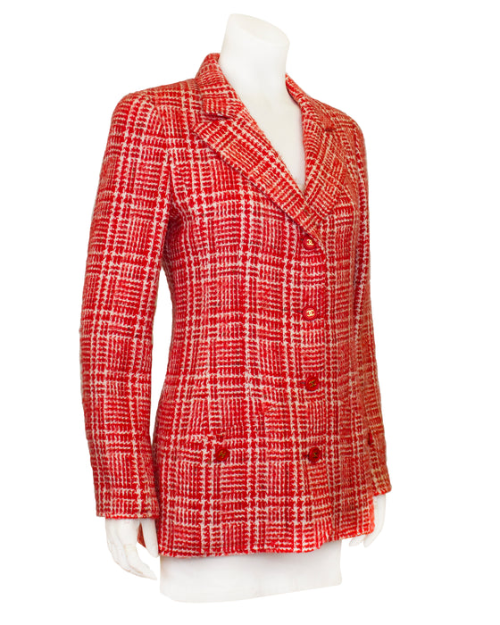 Red and Cream 1997 RTW Spring Plaid Wool Jacket