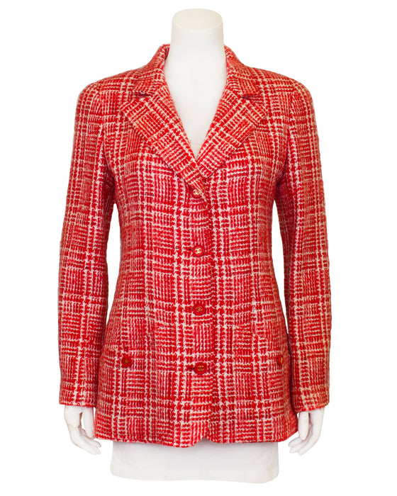 Red and Cream 1997 RTW Spring Plaid Wool Jacket