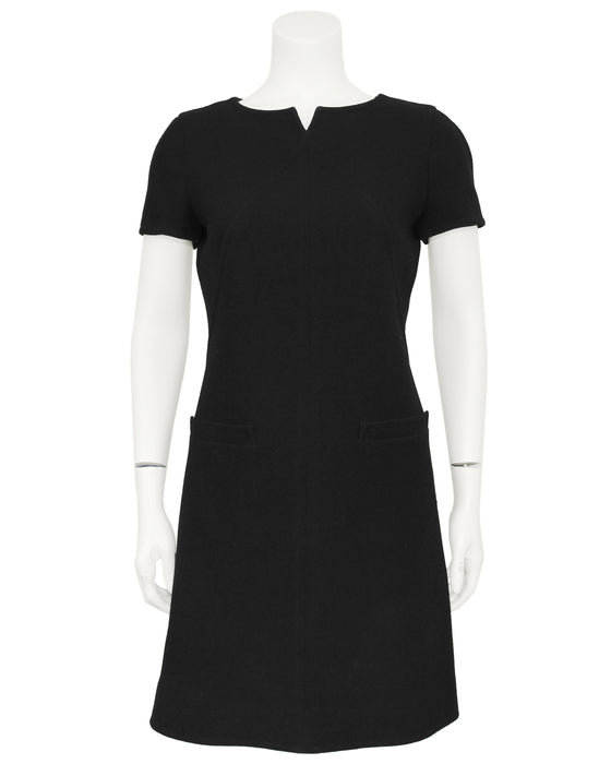 Black Wool A-Line Mod Shift Dress